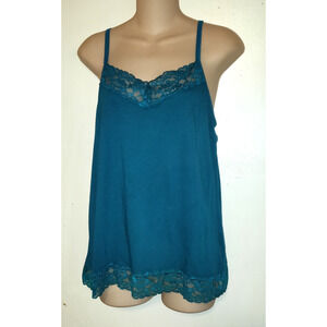 Elle Teal Tank Top Womens L NWT Lace Must Have Cami Pima Cotton Luxe Teal